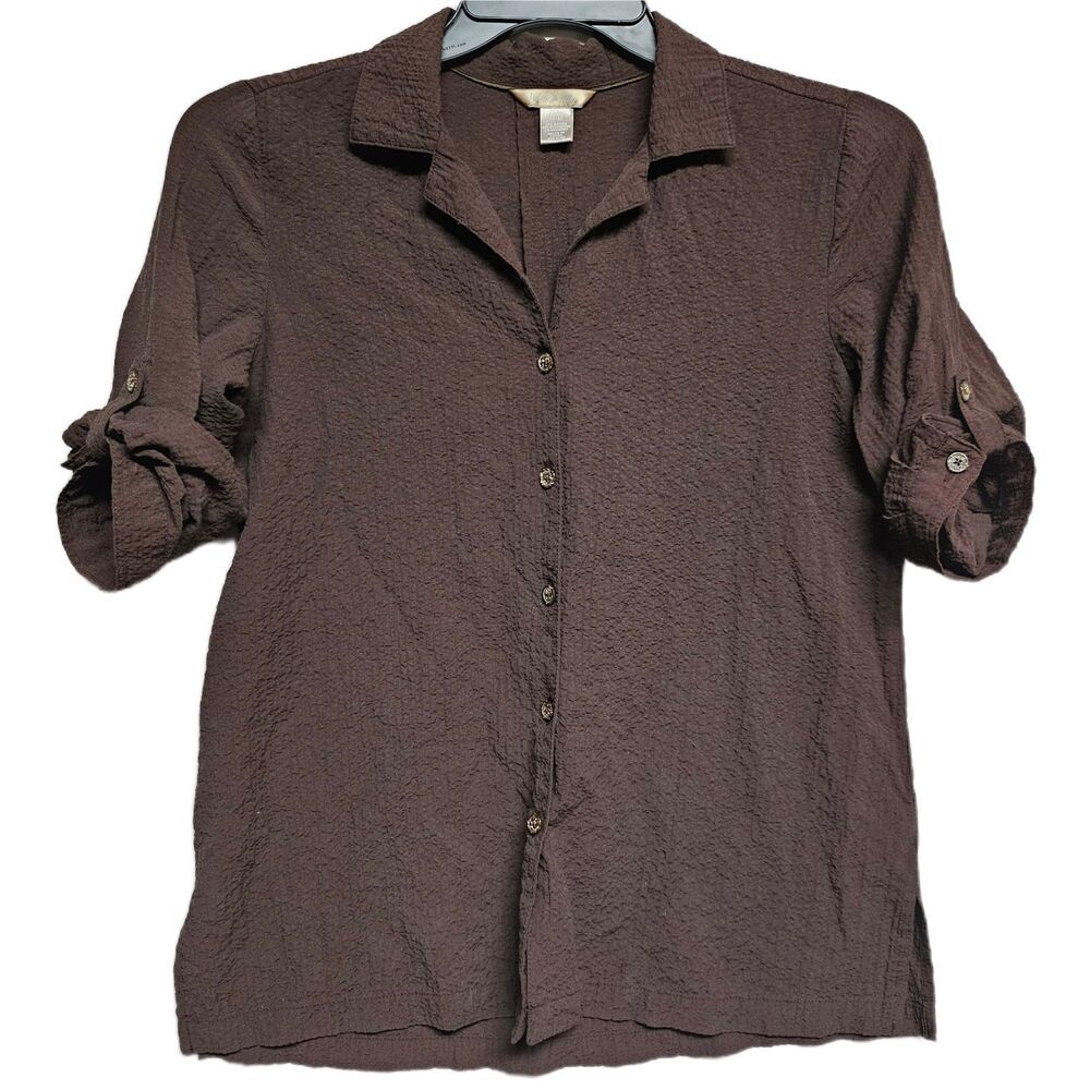 White Stag size small 4-6 brown women's seersucker button up